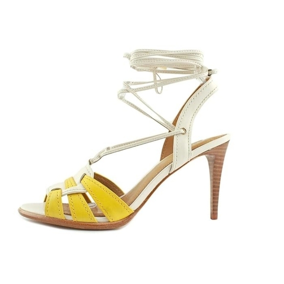 Coach Kiara Women's Strappy Slingback Ankle Wrap Heels Size 5B Yellow & White - Picture 11 of 11